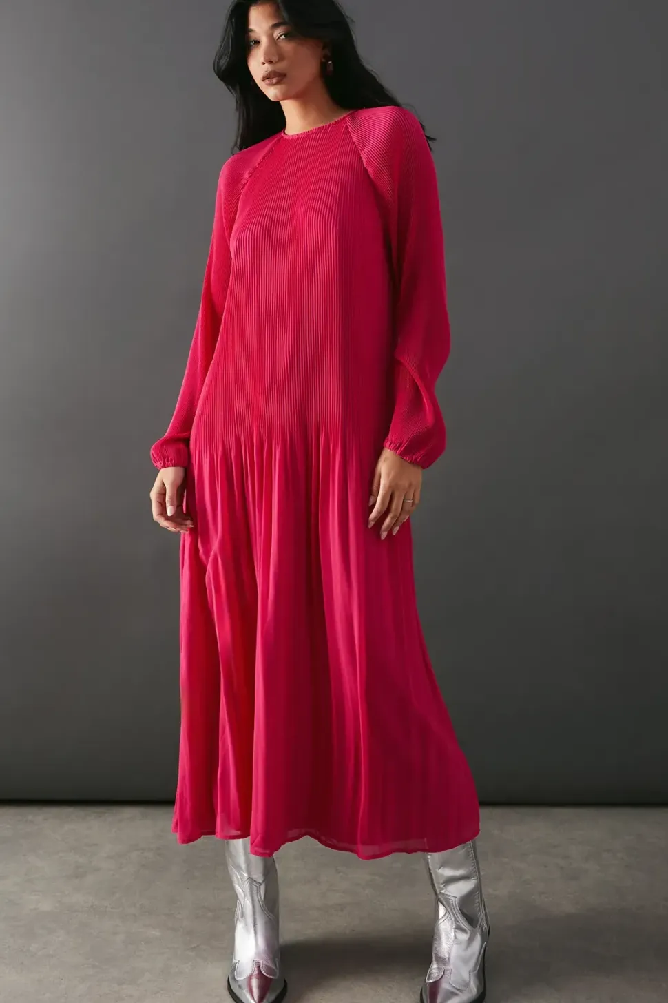Pleat Chiffon Midaxi Dress