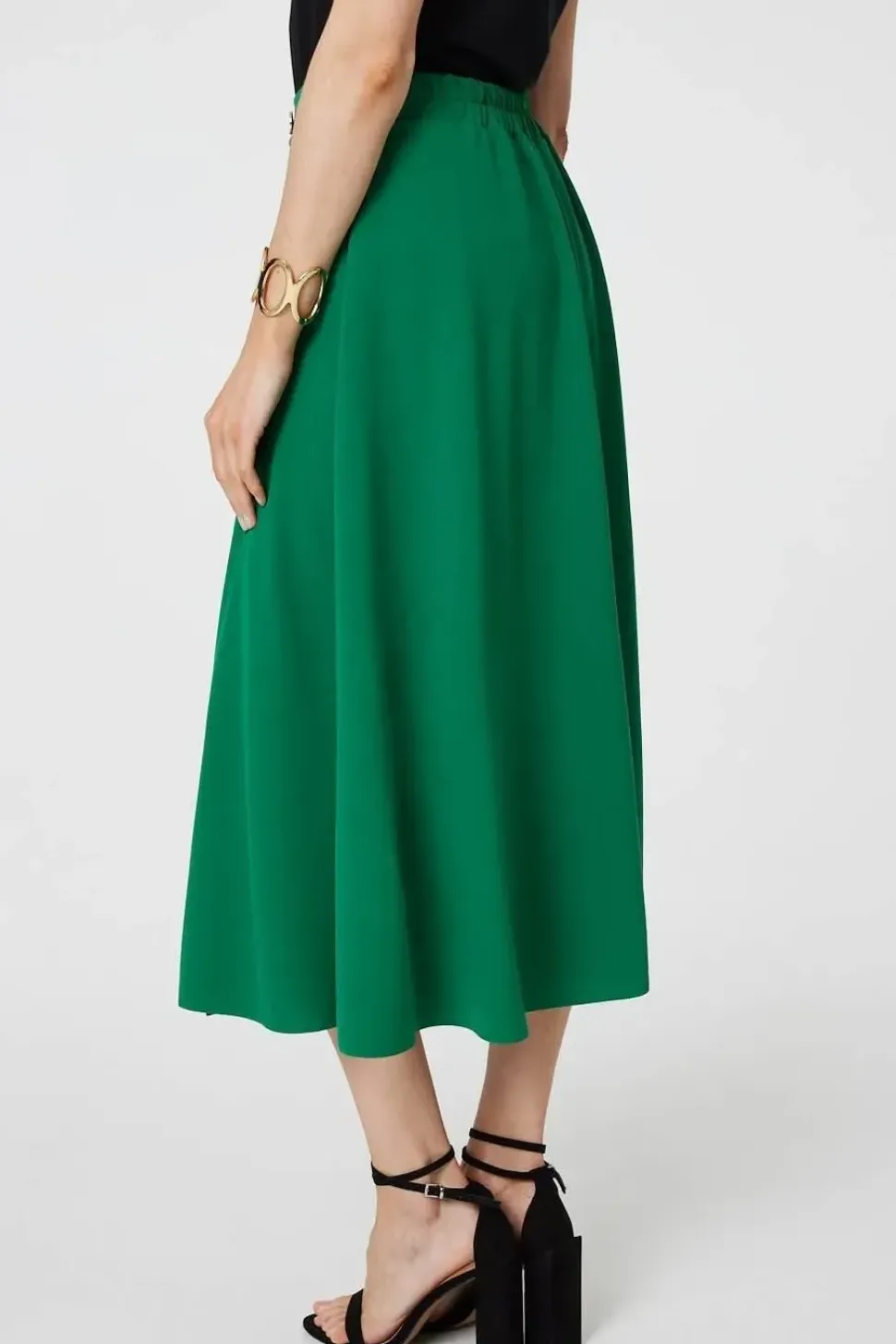 Pleat Detail High Waist A-Line Midi Skirt