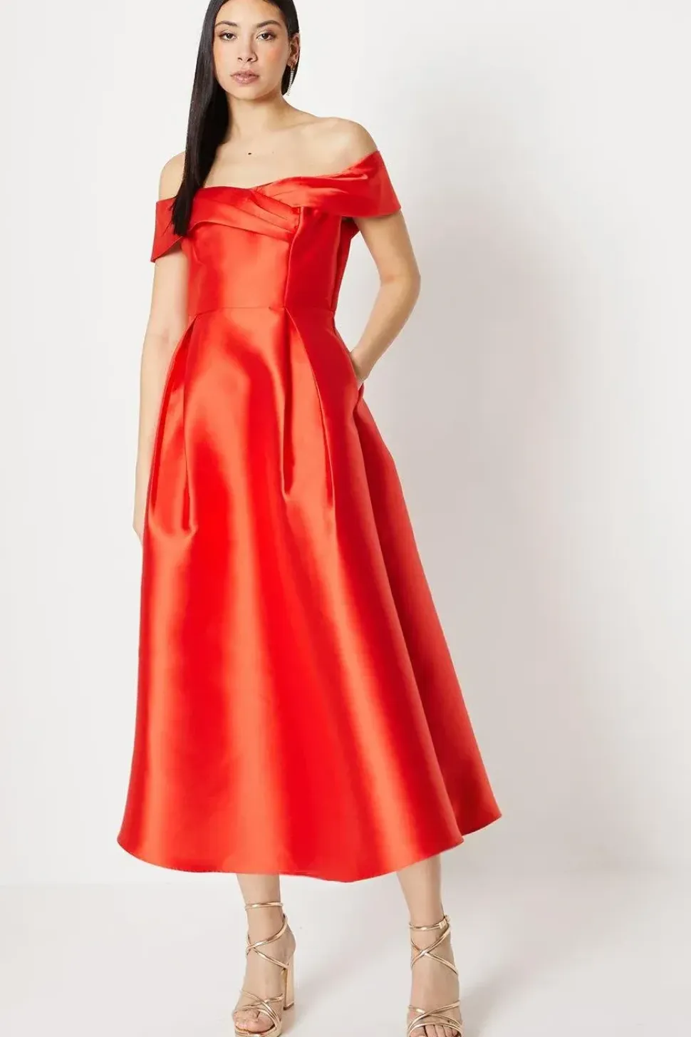 Pleat Detail Midi Dress