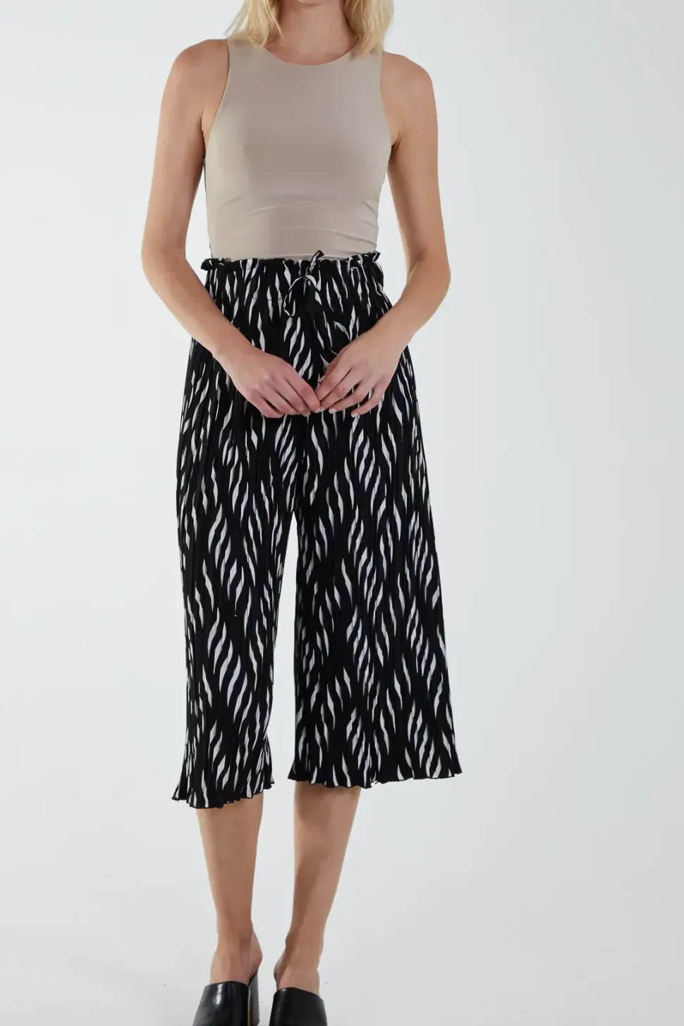 Pleated Abstract Wide Leg Trousers