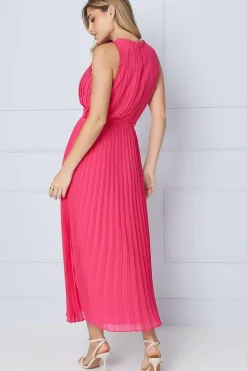 Pleated Belted Maxi Dress