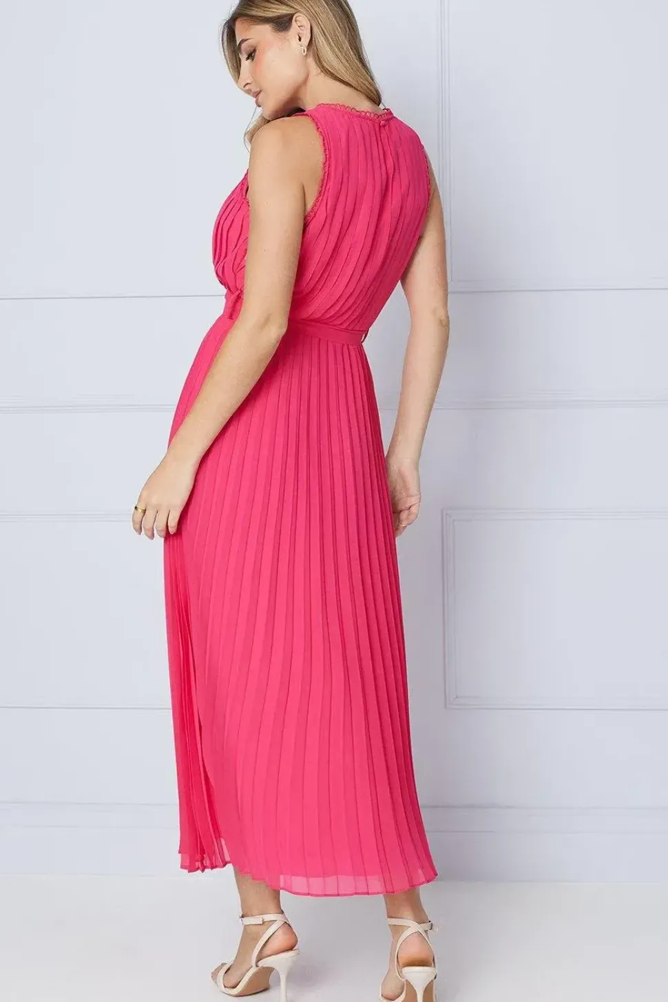 Pleated Belted Maxi Dress