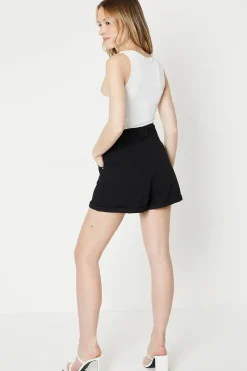 Pleated Belted Twill Shorts