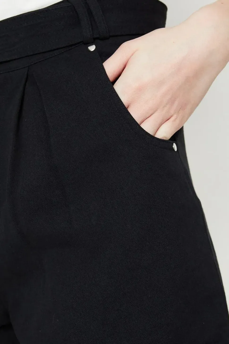 Pleated Belted Twill Shorts