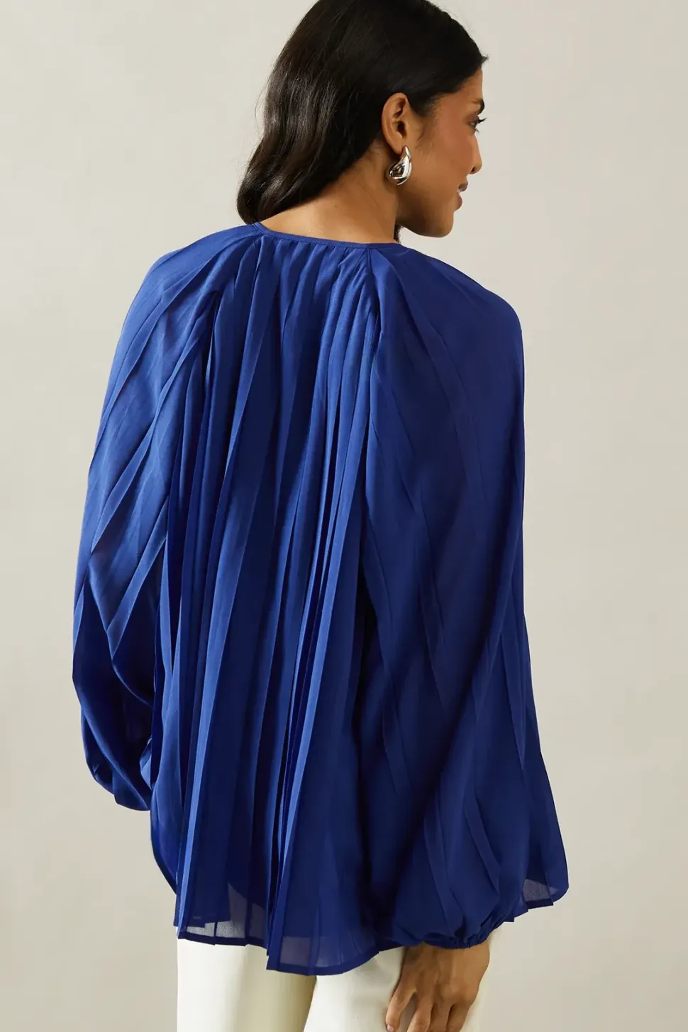 Pleated Blouson Sleeve Blouse