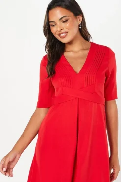 Pleated Bodice Cross Over Midi Wedding Guest Dress