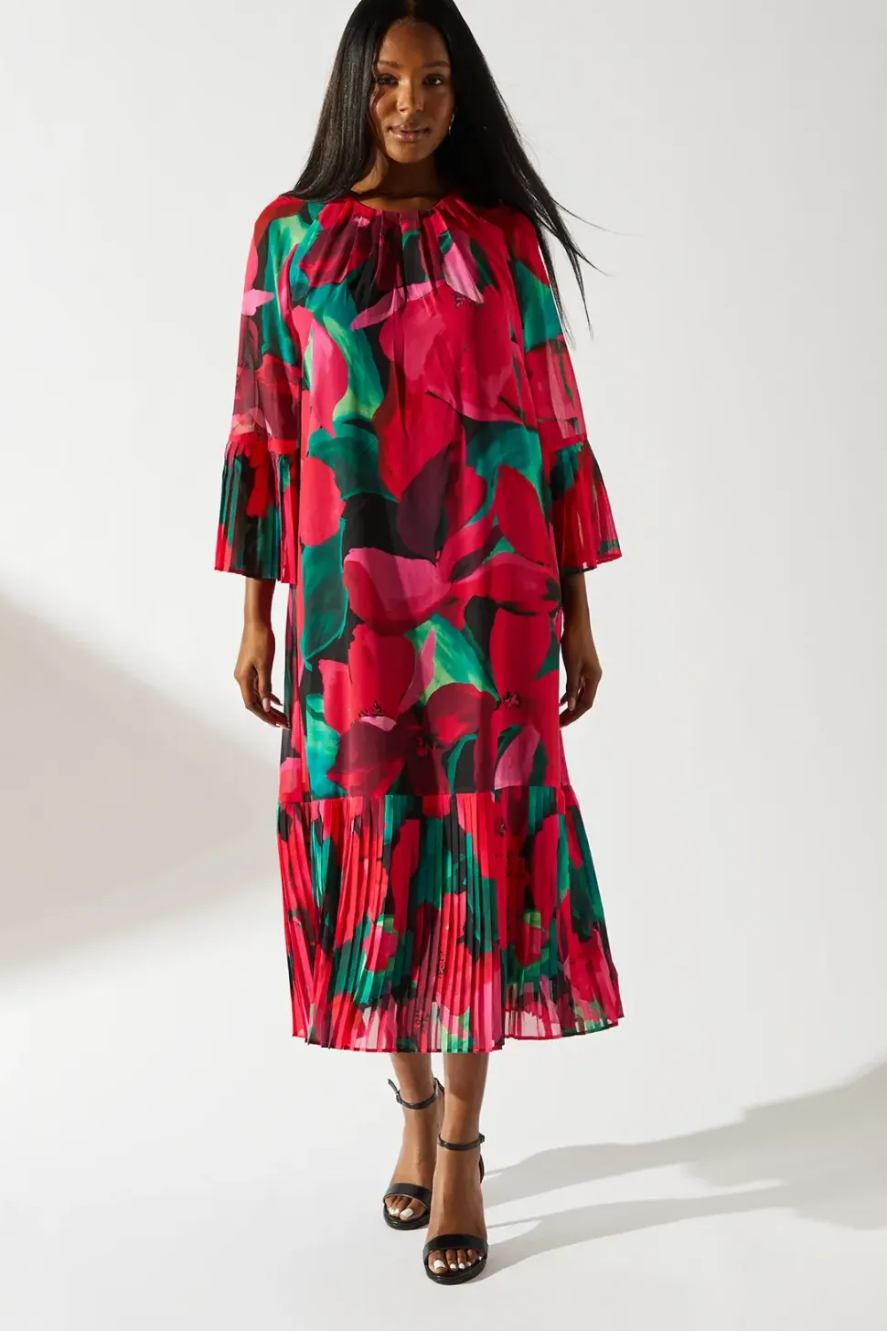 Pleated Chiffon Maxi Dress