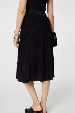 Pleated High Waist A-Line Midi Skirt