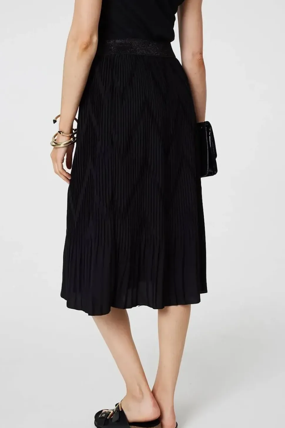 Pleated High Waist A-Line Midi Skirt