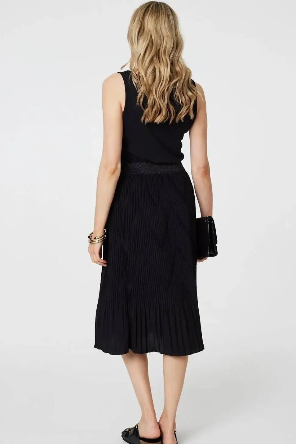 Pleated High Waist A-Line Midi Skirt