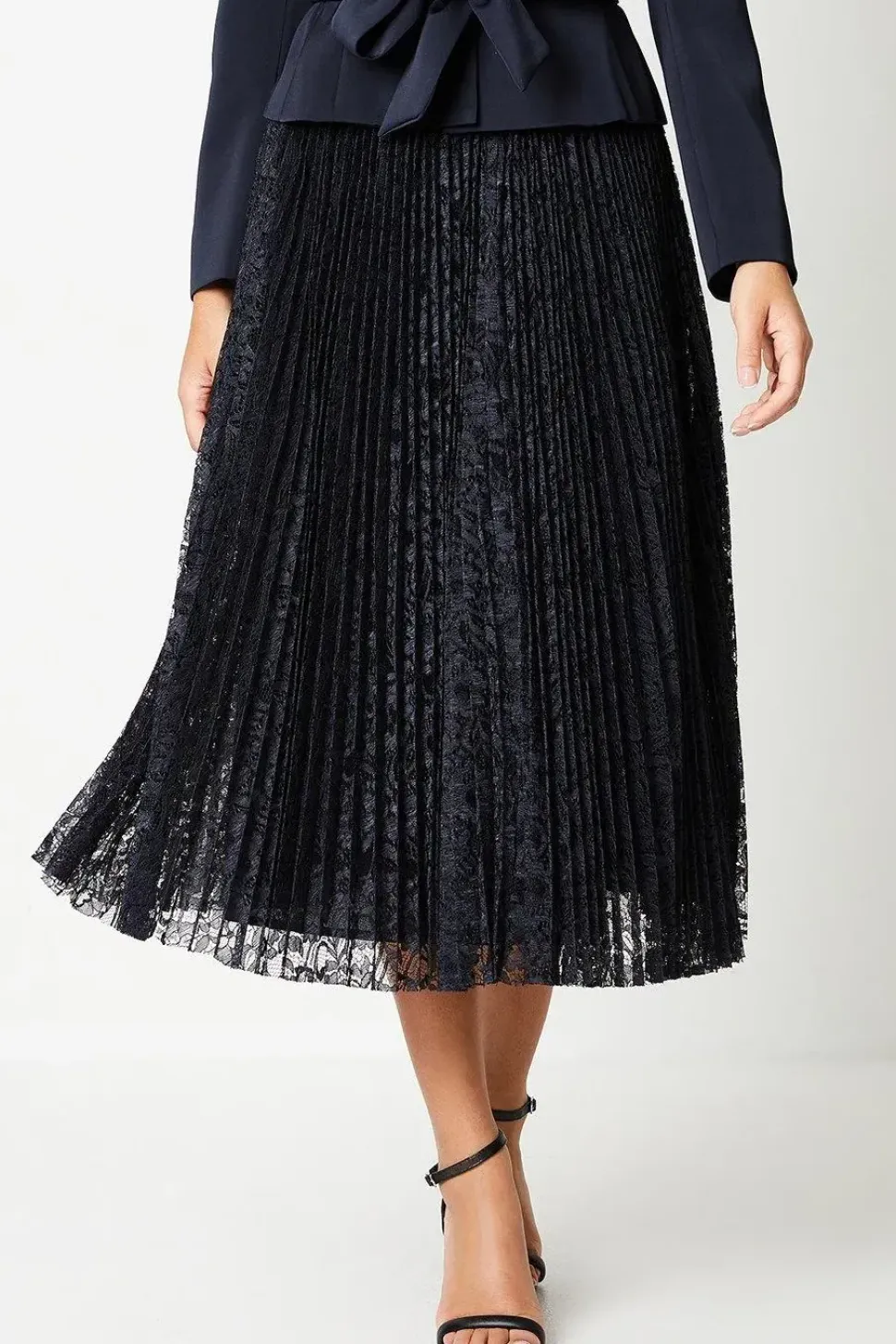 Pleated Lace Full Midi Skirt