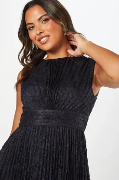 Pleated Lace Midi Wedding Guest Dress