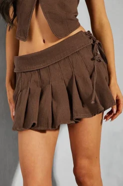 Pleated Lace Up Side Mini Skirt