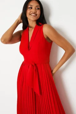 Pleated Leg Tie Front Jumpsuit
