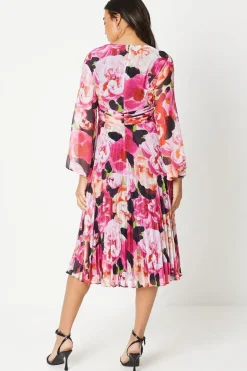 Pleated Long Sleeve Midi Dress