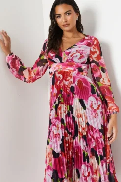 Pleated Long Sleeve Midi Dress
