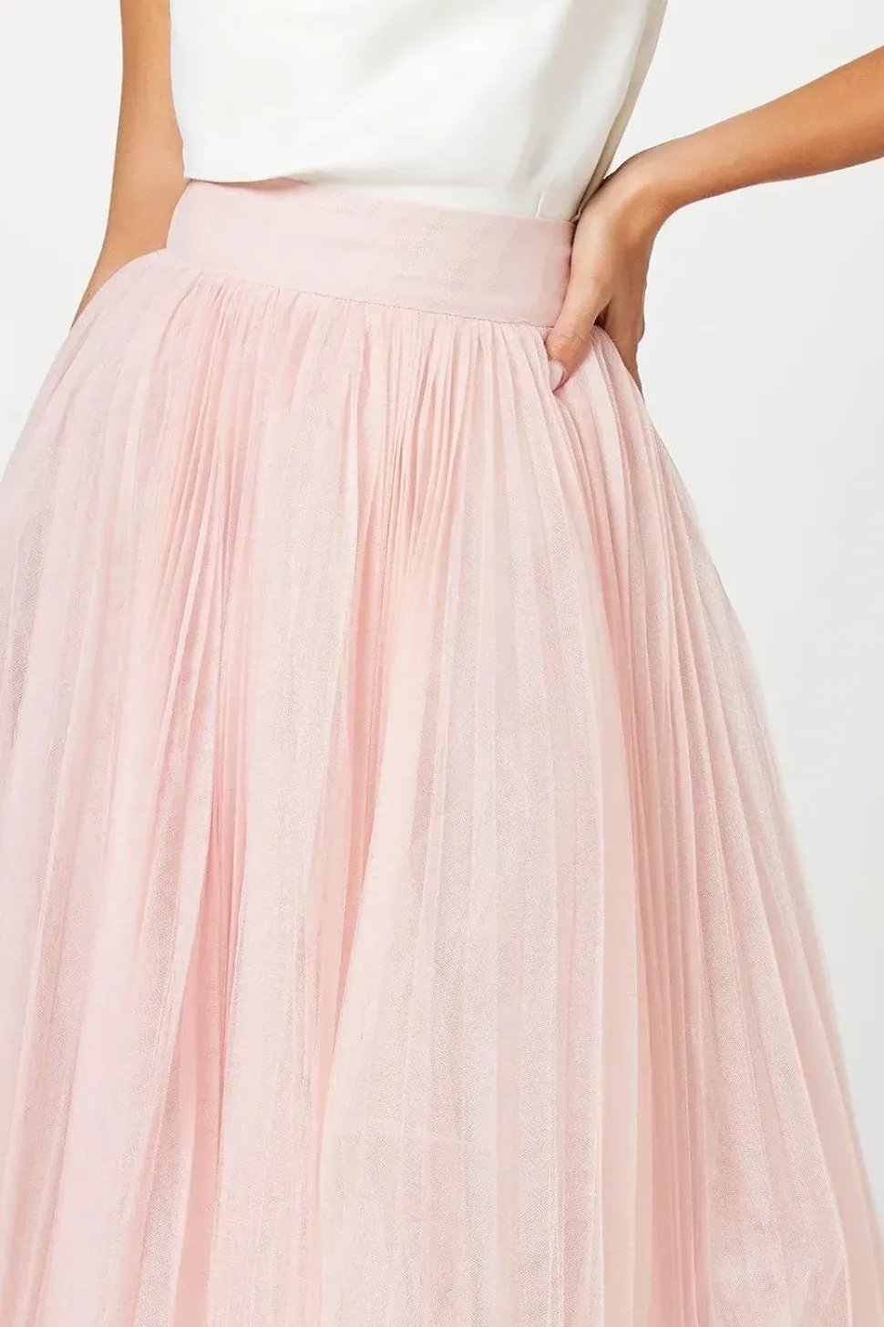 Pleated Mesh Full Midi Skirt