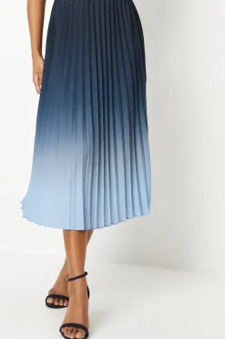 Pleated Ombre Print Midi Skirt