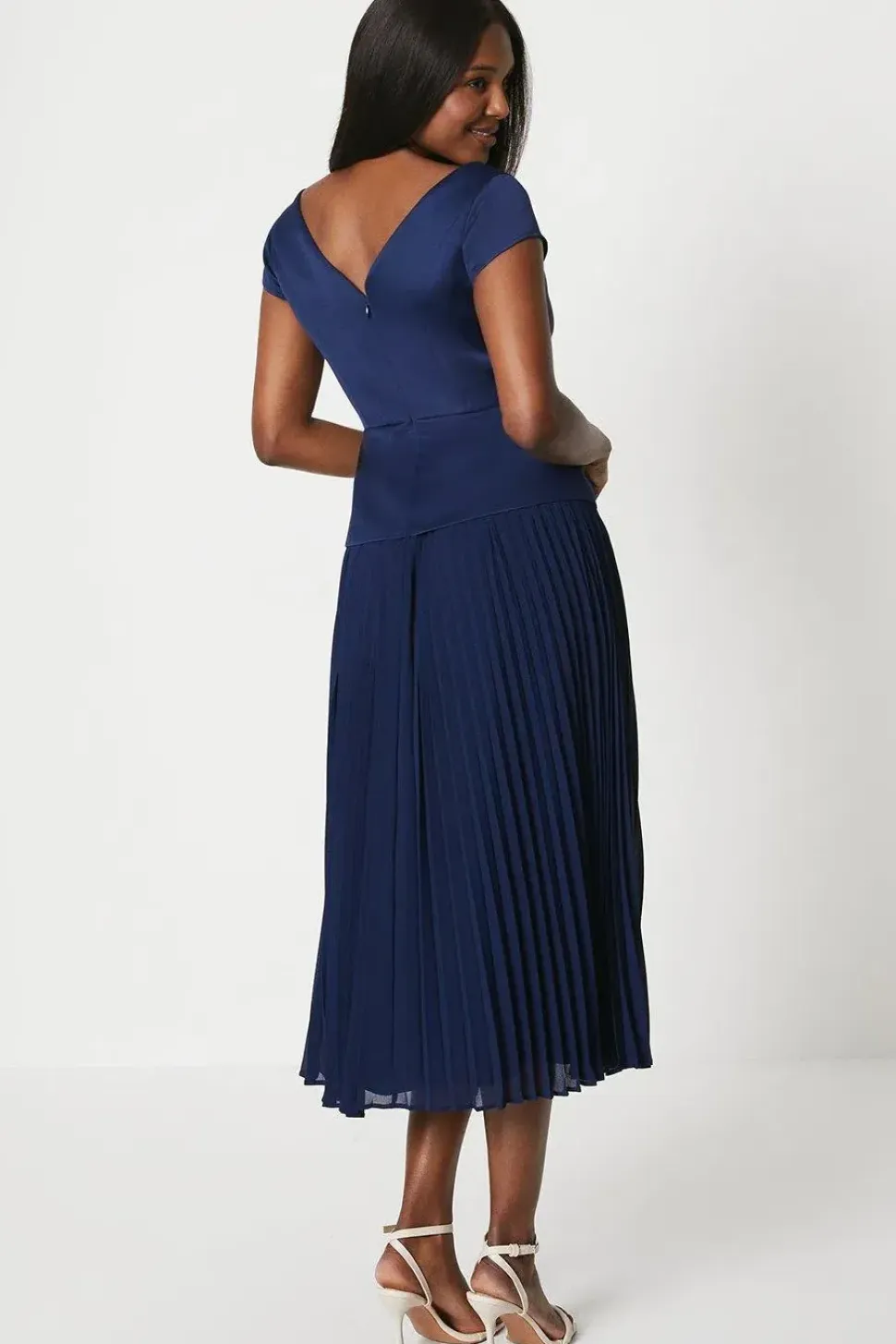 Pleated Skirt Overlay Bodice Midi Dress