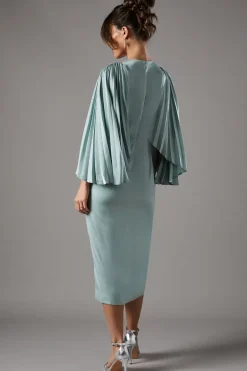 Pleated Sleeve Satin Gown