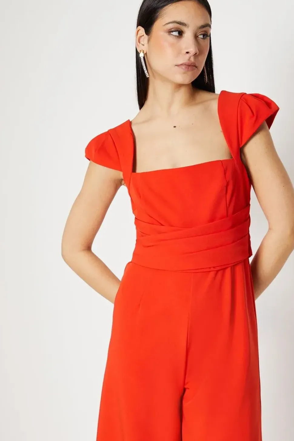 Pleated Square Neck Jumpsuit