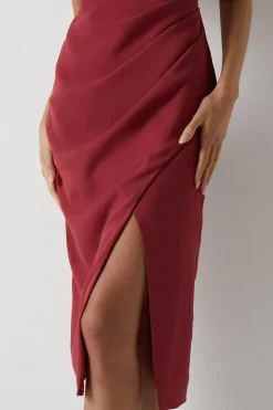 Pleated Strappy Wrap Over Satin Bridesmaids Dress