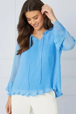 Pleated Tie Neck Blouse