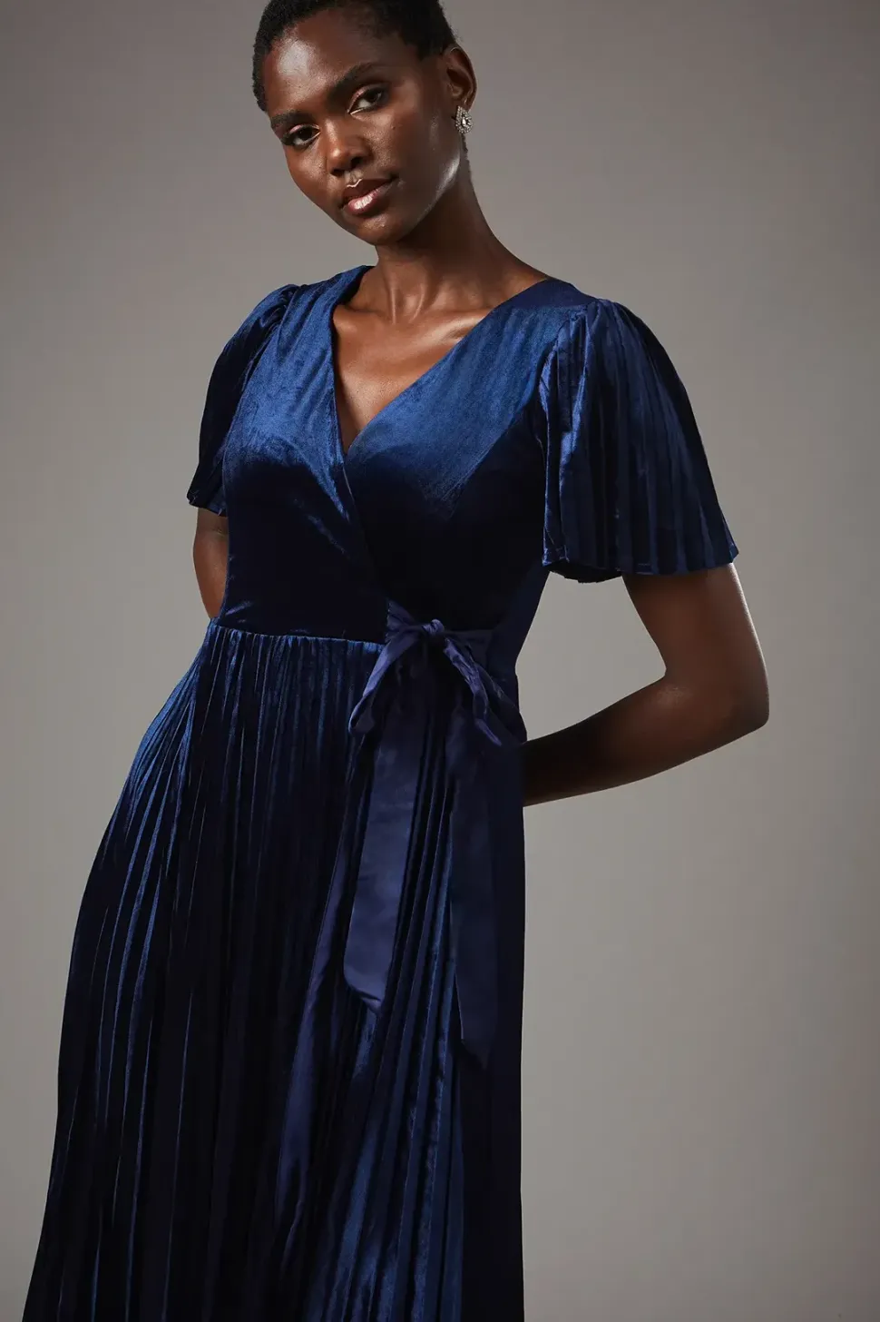 Pleated Velvet Wrap Dress