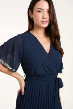 Pleated Wrap Over Belted Dress