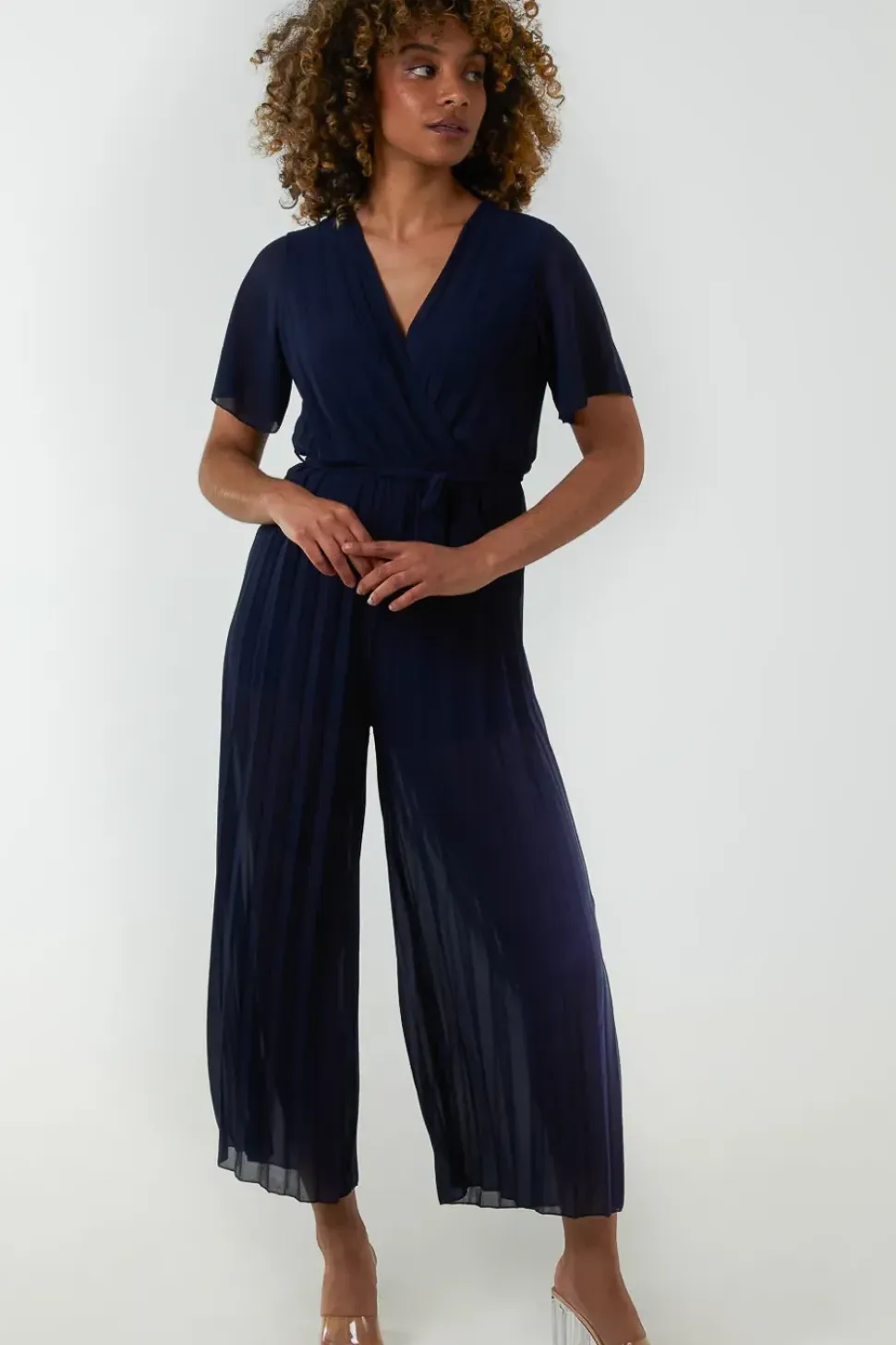 Pleated Wrapover Jumpsuit