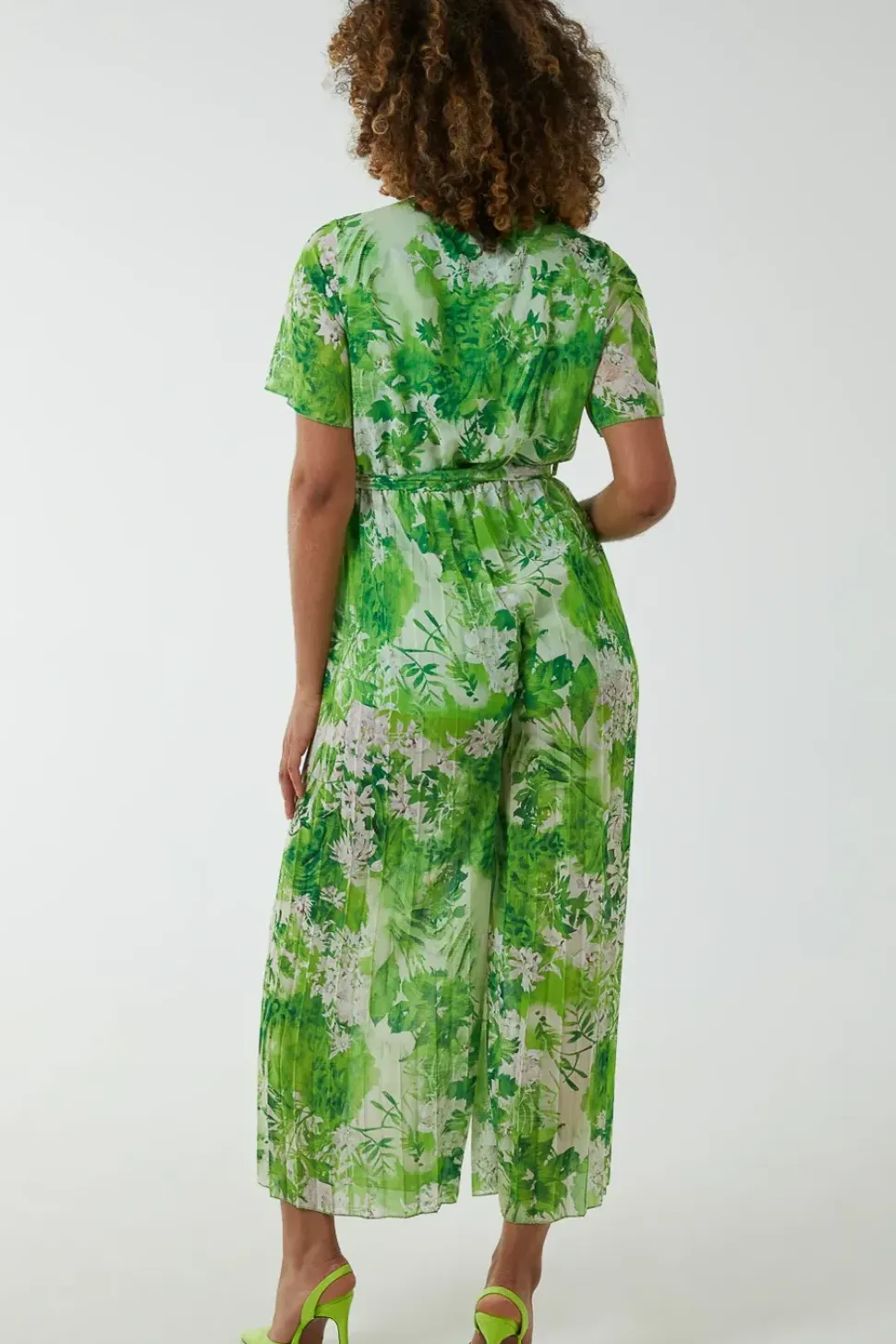 Pleated Wrap Tropical Jumpsuit