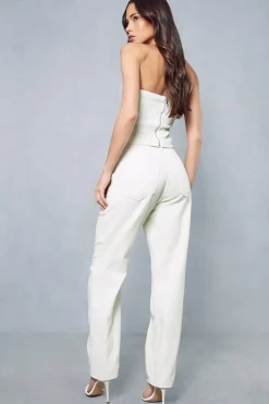 Pleat Front Straight Leg Denim Jeans