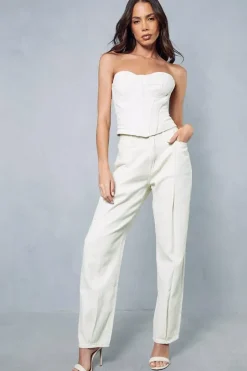 Pleat Front Straight Leg Denim Jeans