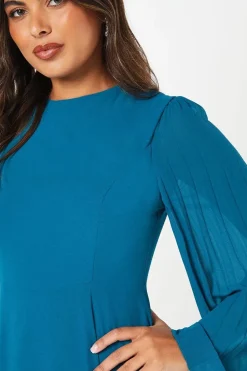 Pleat Mix Long Sleeve Midaxi Wedding Guest Dress
