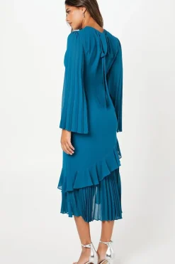 Pleat Mix Long Sleeve Midaxi Wedding Guest Dress