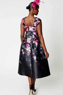 Pleat Shoulder Placement Midi Dress