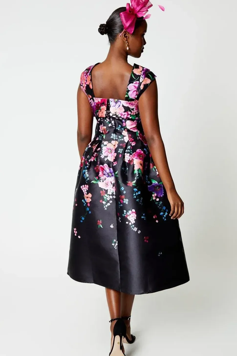 Pleat Shoulder Placement Midi Dress