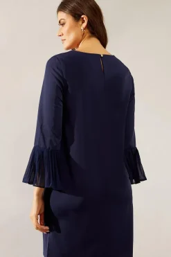 Pleat Sleeve Shift Dress