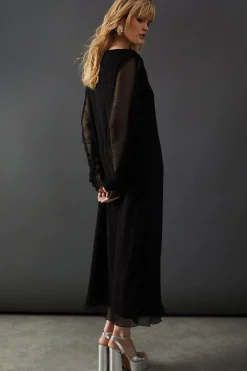 Plisse Batwing Midi Dress
