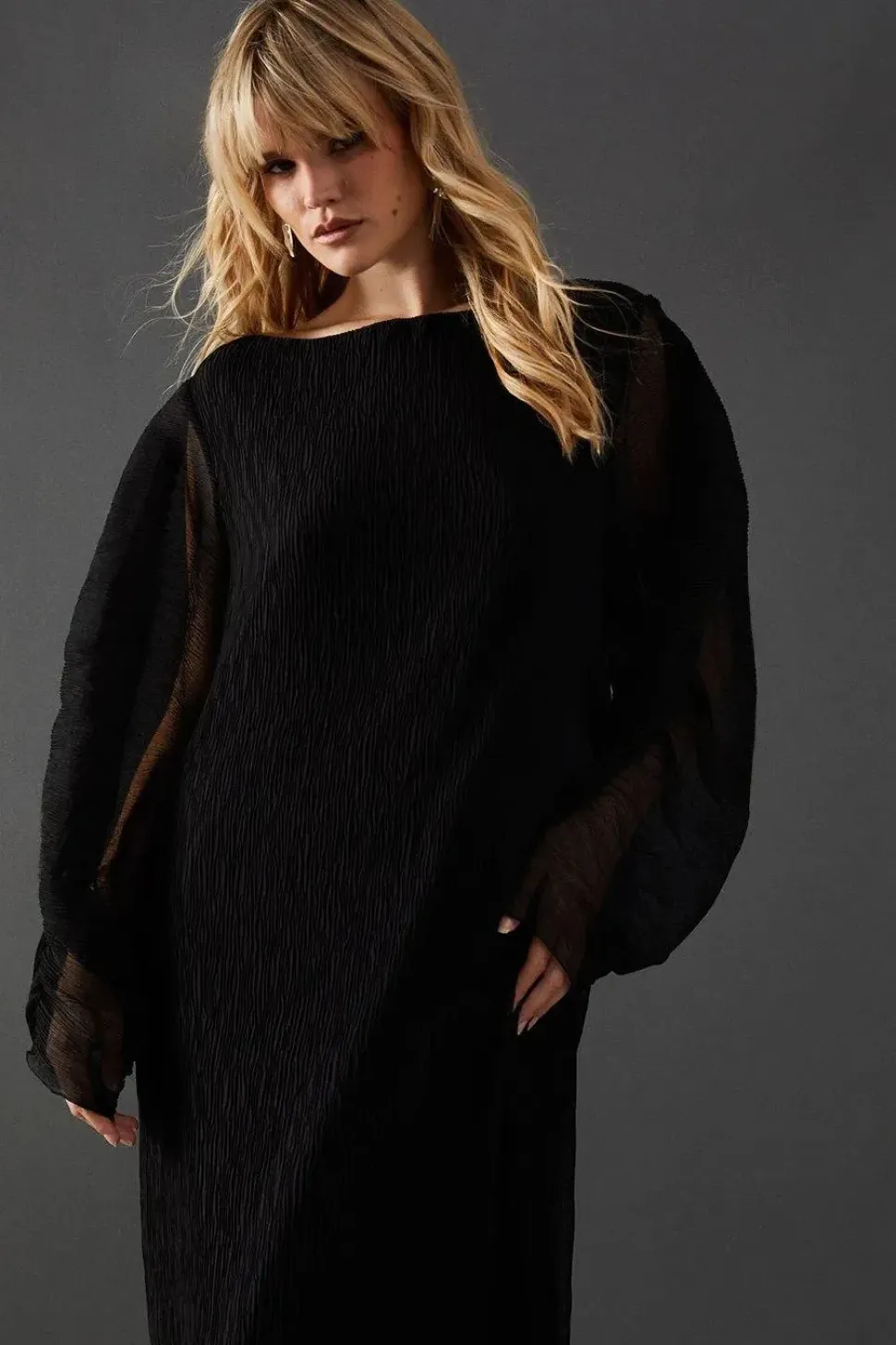 Plisse Batwing Midi Dress