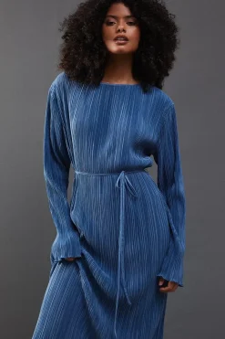 Plisse Belted Column Midi Dress