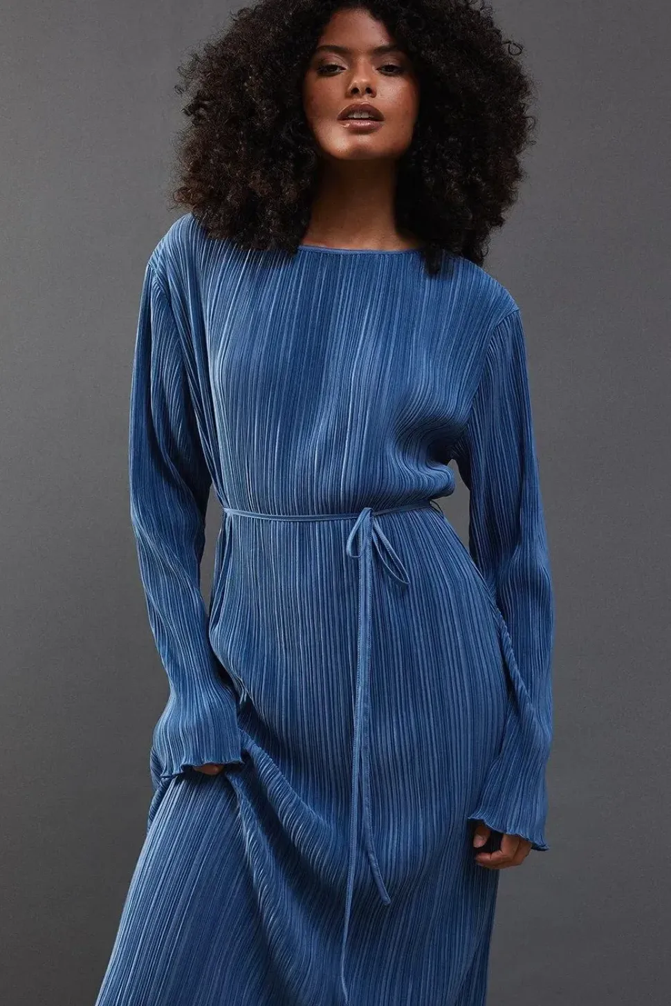 Plisse Belted Column Midi Dress