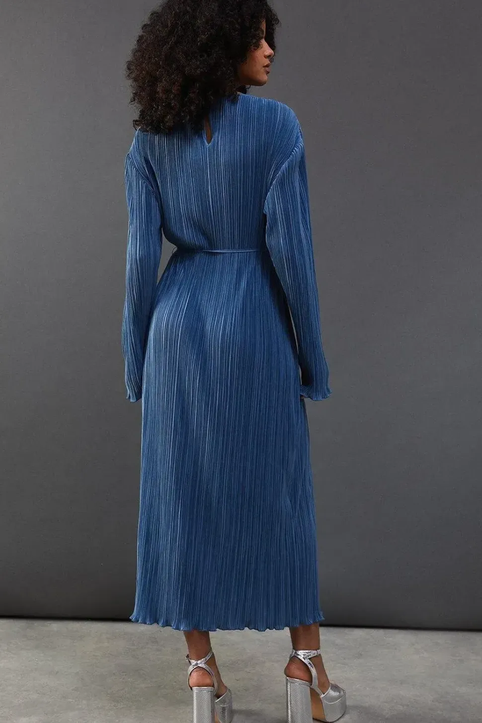 Plisse Belted Column Midi Dress