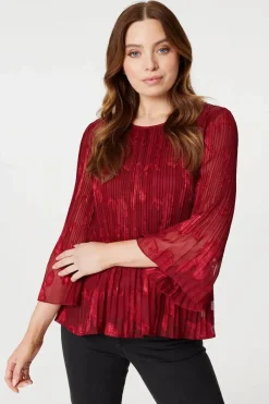 Plisse Pleated 3/4 Sleeve Blouse
