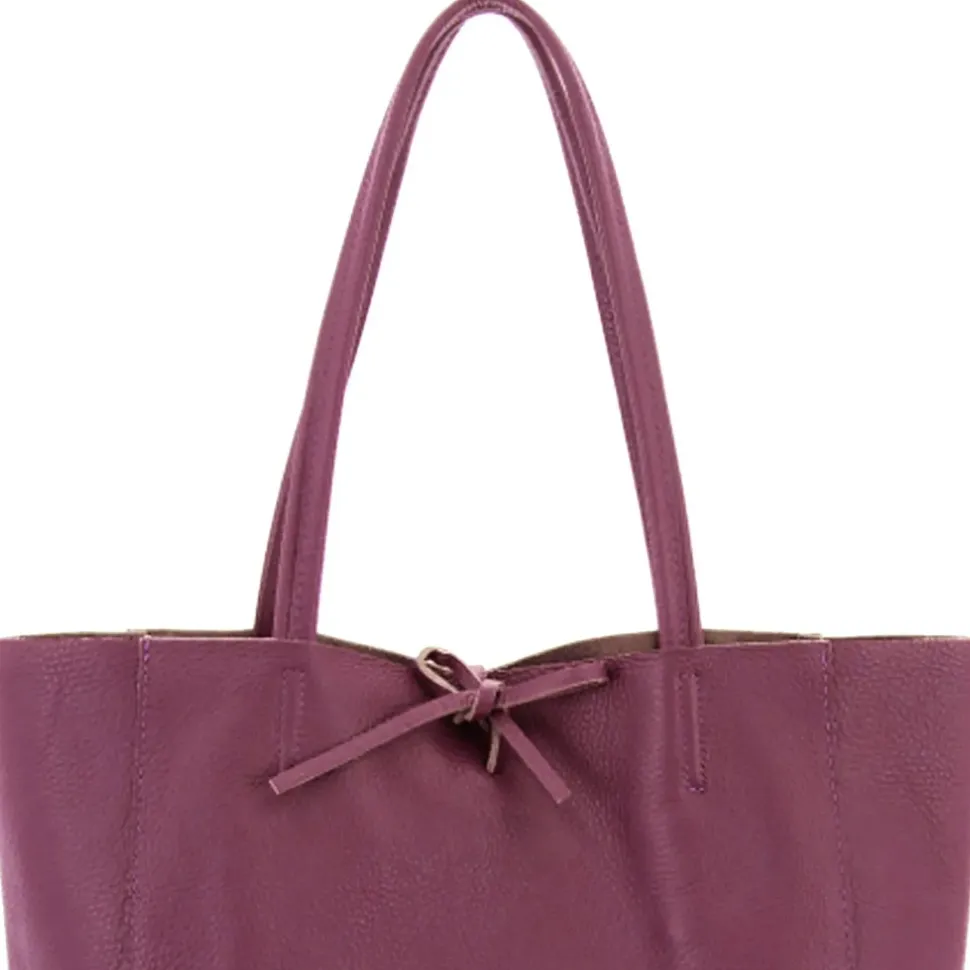 Plum Pebbled Leather Tote Shopper | BRILX