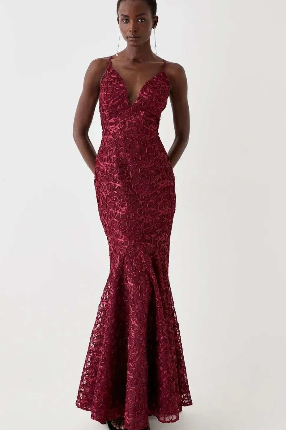 Plunge Neck Bodycon Fishtail Maxi Dress