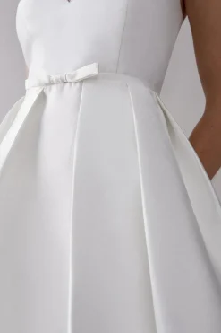 Plunge Neck Bow Waist Twill Maxi Dress With Pockets
