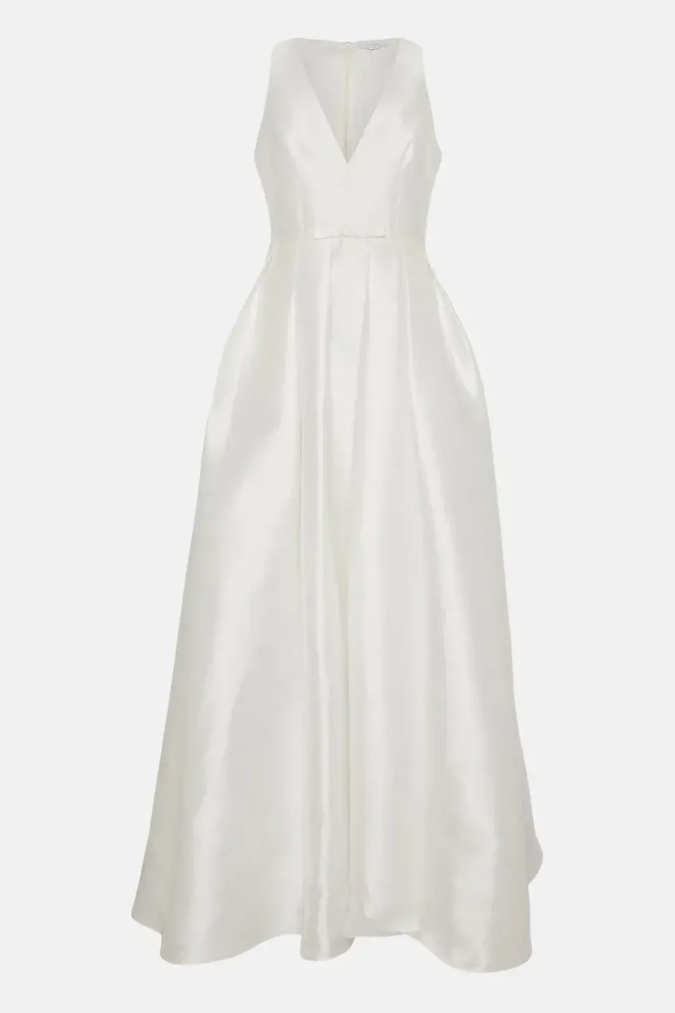 Plunge Neck Bow Waist Twill Maxi Dress With Pockets