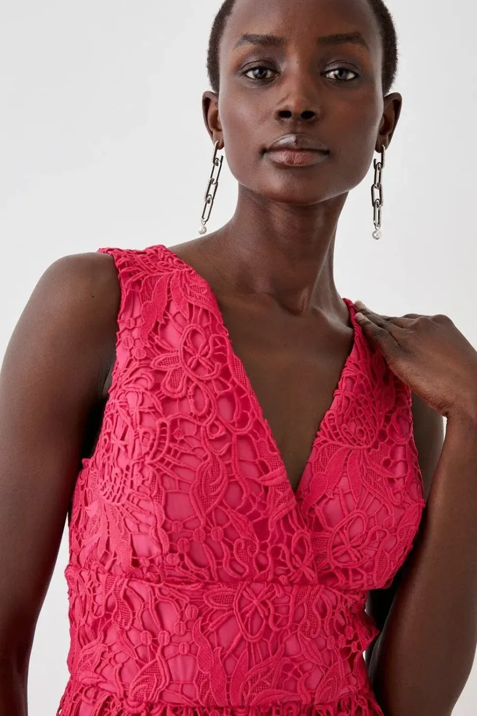 Plunge Neck Midi Dress In Lace