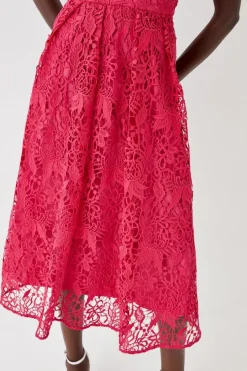 Plunge Neck Midi Dress In Lace
